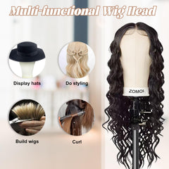 ZOMOI head clamp stand secures wig head for precise fitting and adjustments.