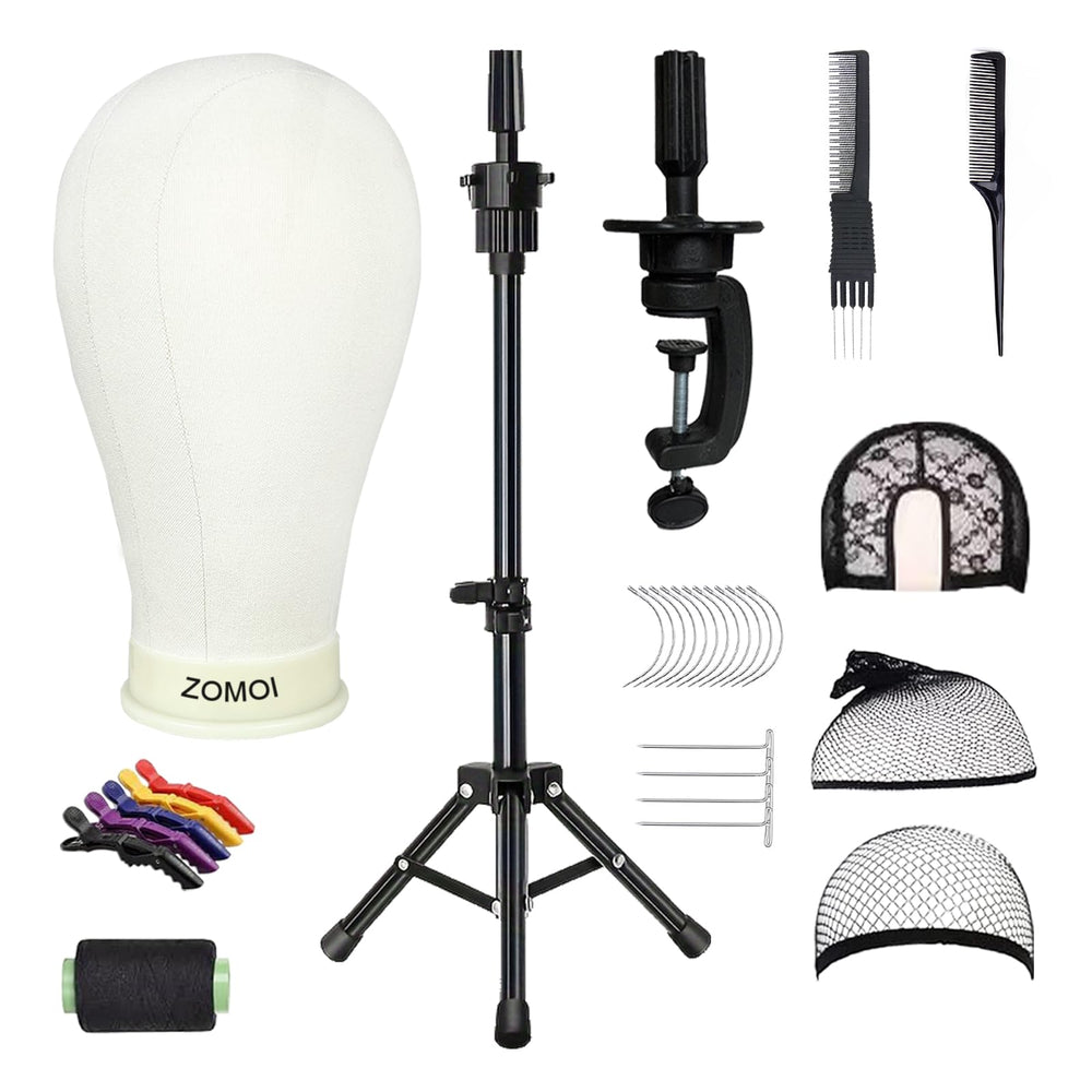 ZOMOI wig head 22-inch canvas offers a sturdy base for wig making and display.