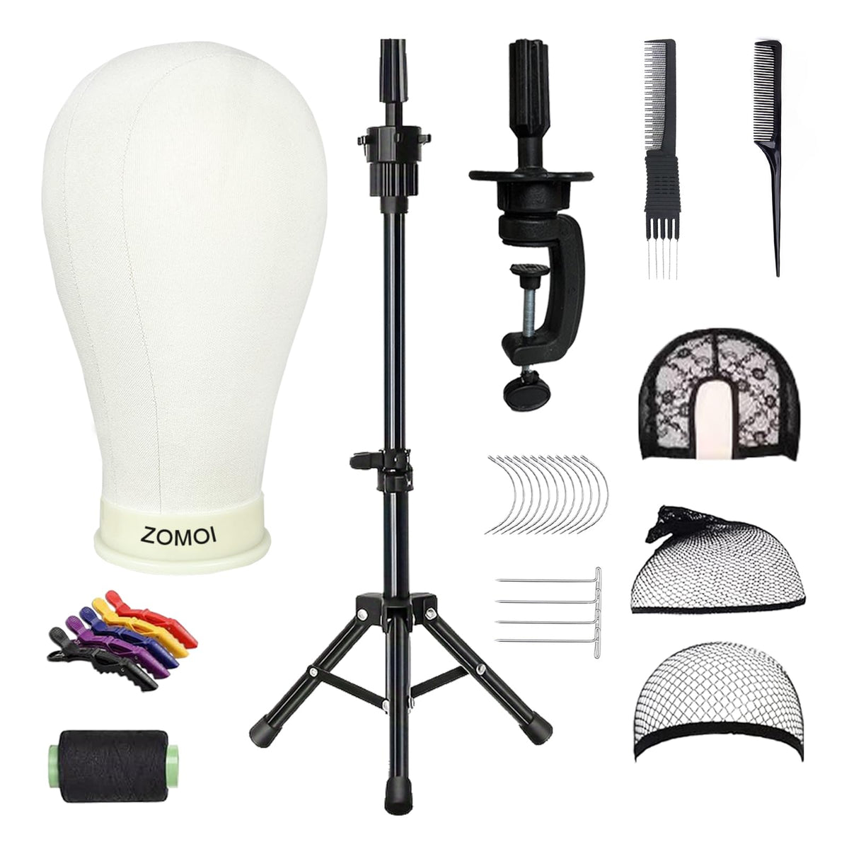 ZOMOI wig head 22-inch canvas offers a sturdy base for wig making and display.