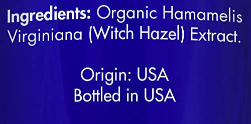 Zongle Therapeutics Witch Hazel ingredients label highlights organic, preservative-free purity for sensitive skin.