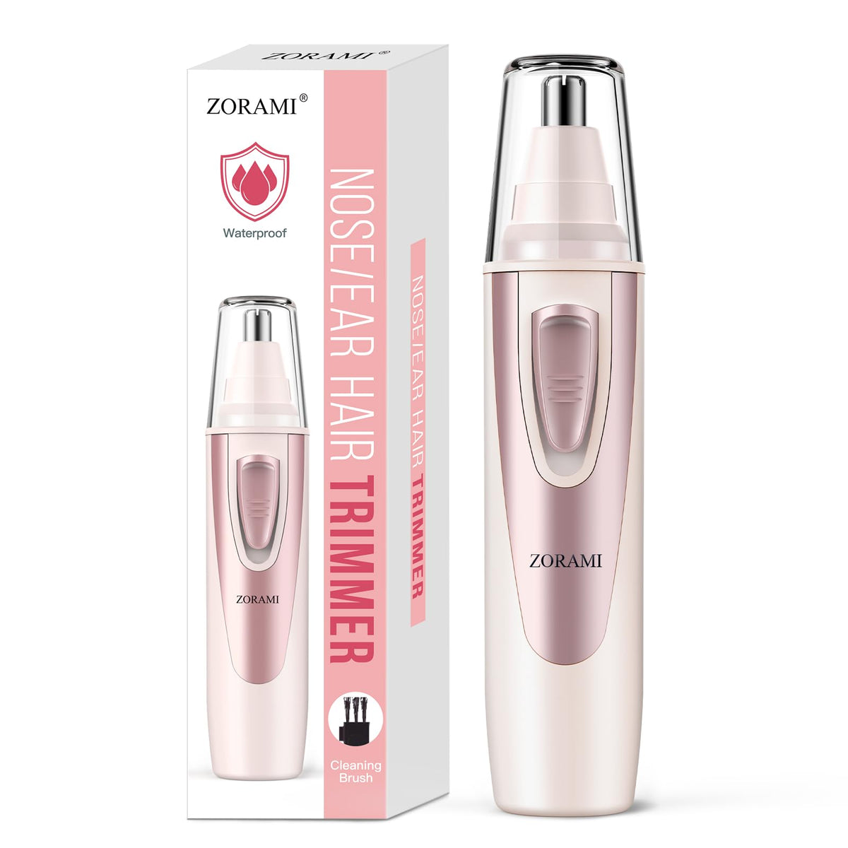 ZORAMI ear-nose hair trimmer closeup showing compact design for quick grooming on the go.