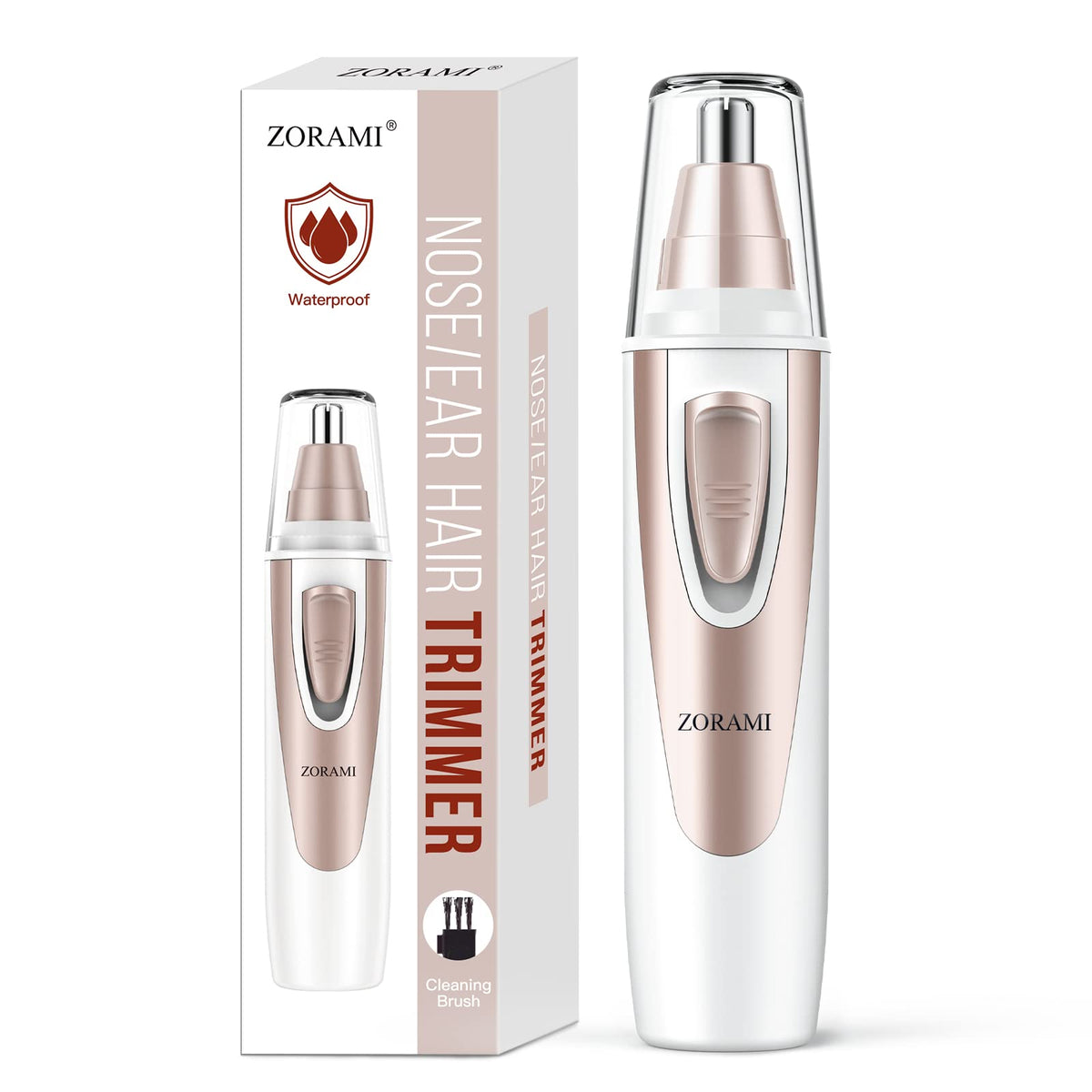 ZORAMI ear and nose trimmer front view in pink viewed head-on for precise grooming.