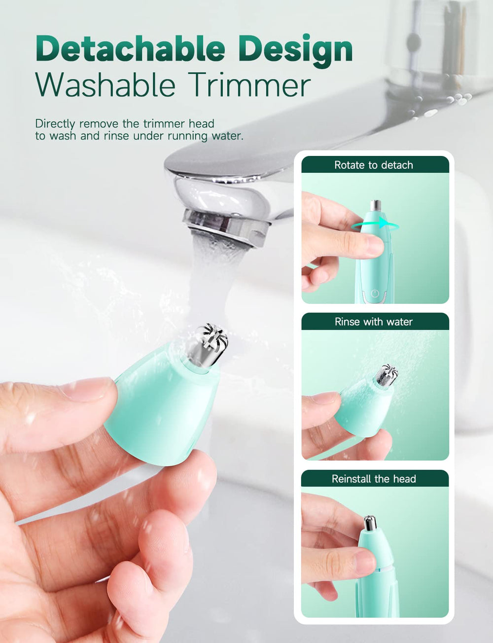 ZORAMI mint-green handheld trimmer in hand for everyday grooming.