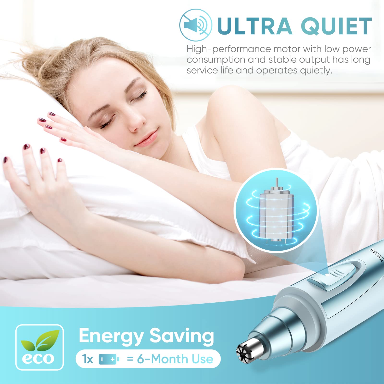 ZORAMI quiet-energy-saving-motor showcases low-noise operation for unobtrusive grooming.