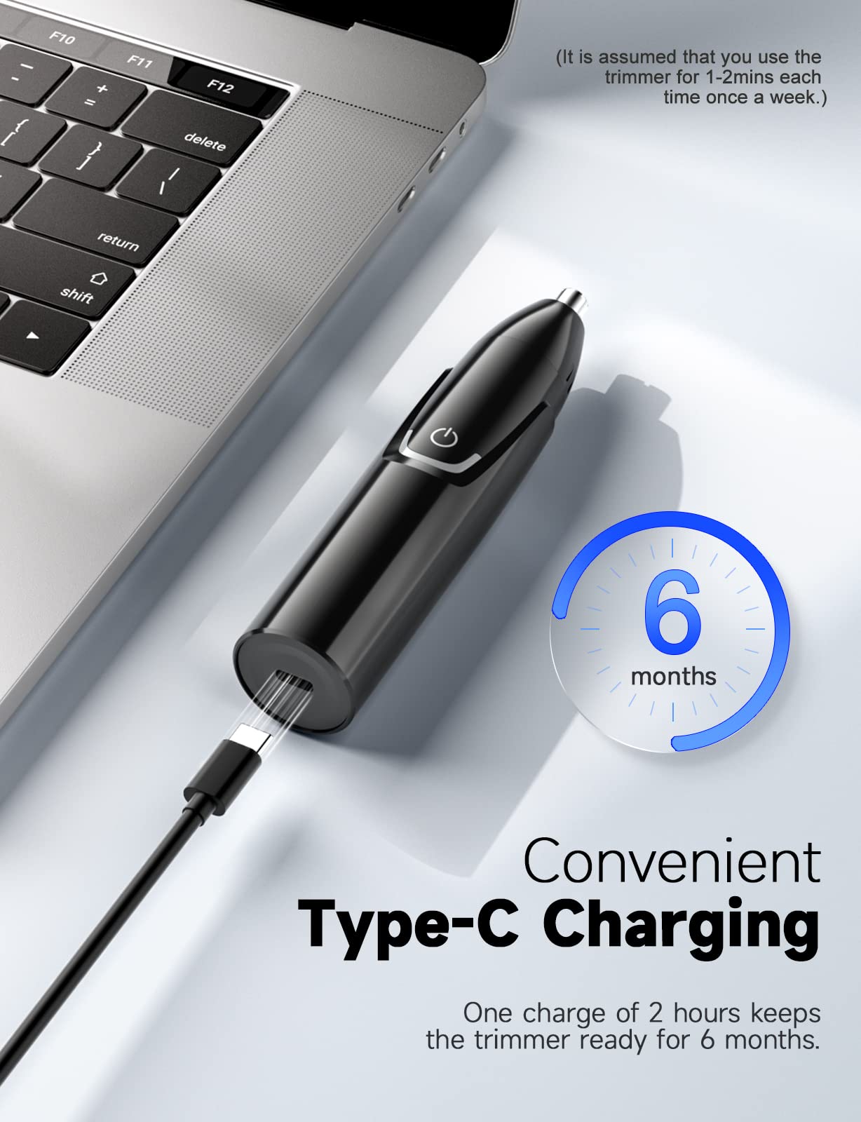 ZORAMI trimmer USB-C charging scene shows long-lasting power for travel