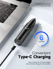 ZORAMI trimmer USB-C charging scene shows long-lasting power for travel