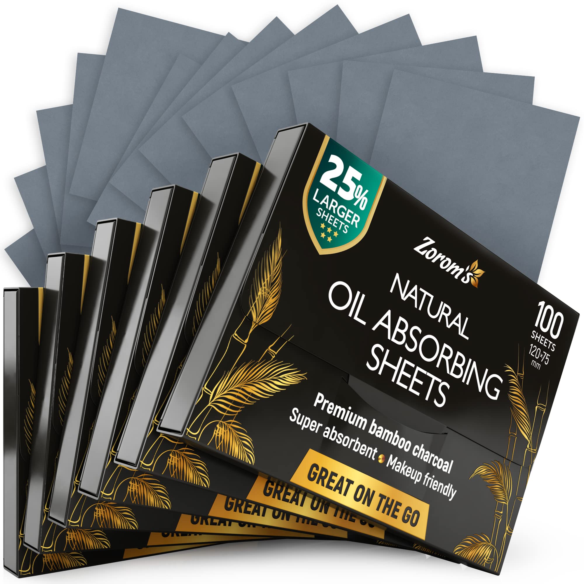 ZOROM'S bamboo-charcoal blotting sheets in compact packaging for on-the-go shine control.
