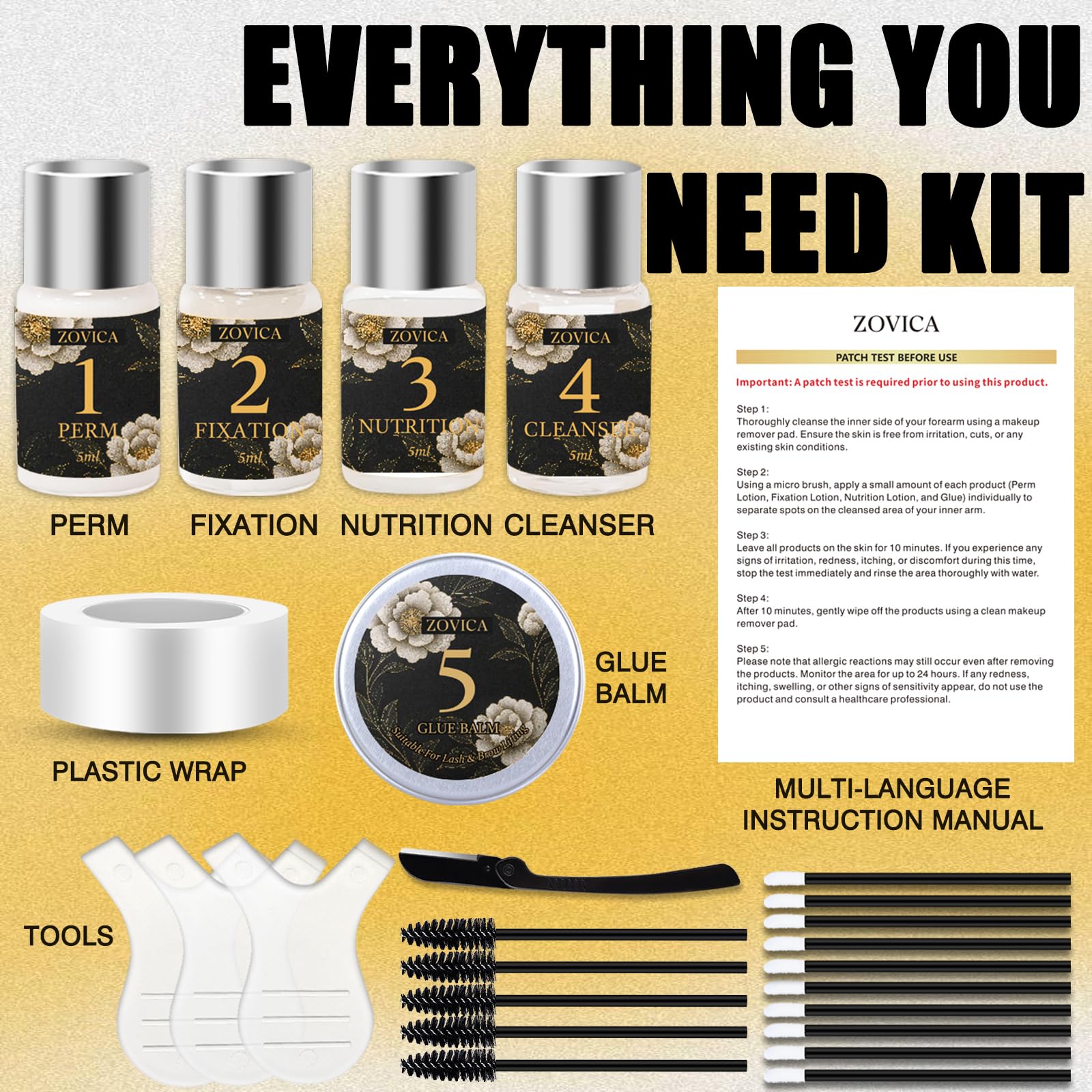 Zovica Brow Lamination Kit - multi-use kit for repeated salon-quality brow results