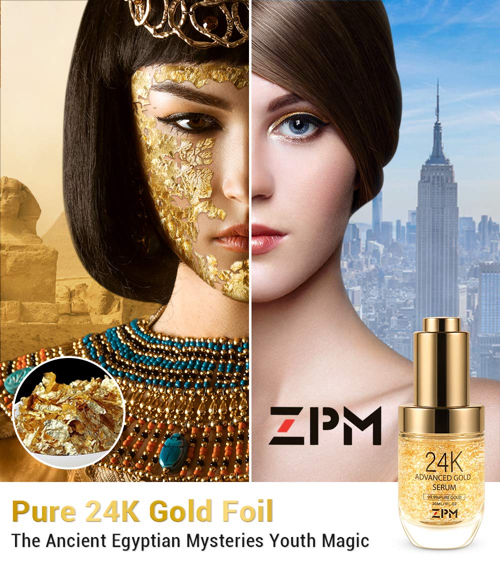 ZPM 24K gold foil serum application shows smooth, quick absorption for better texture.