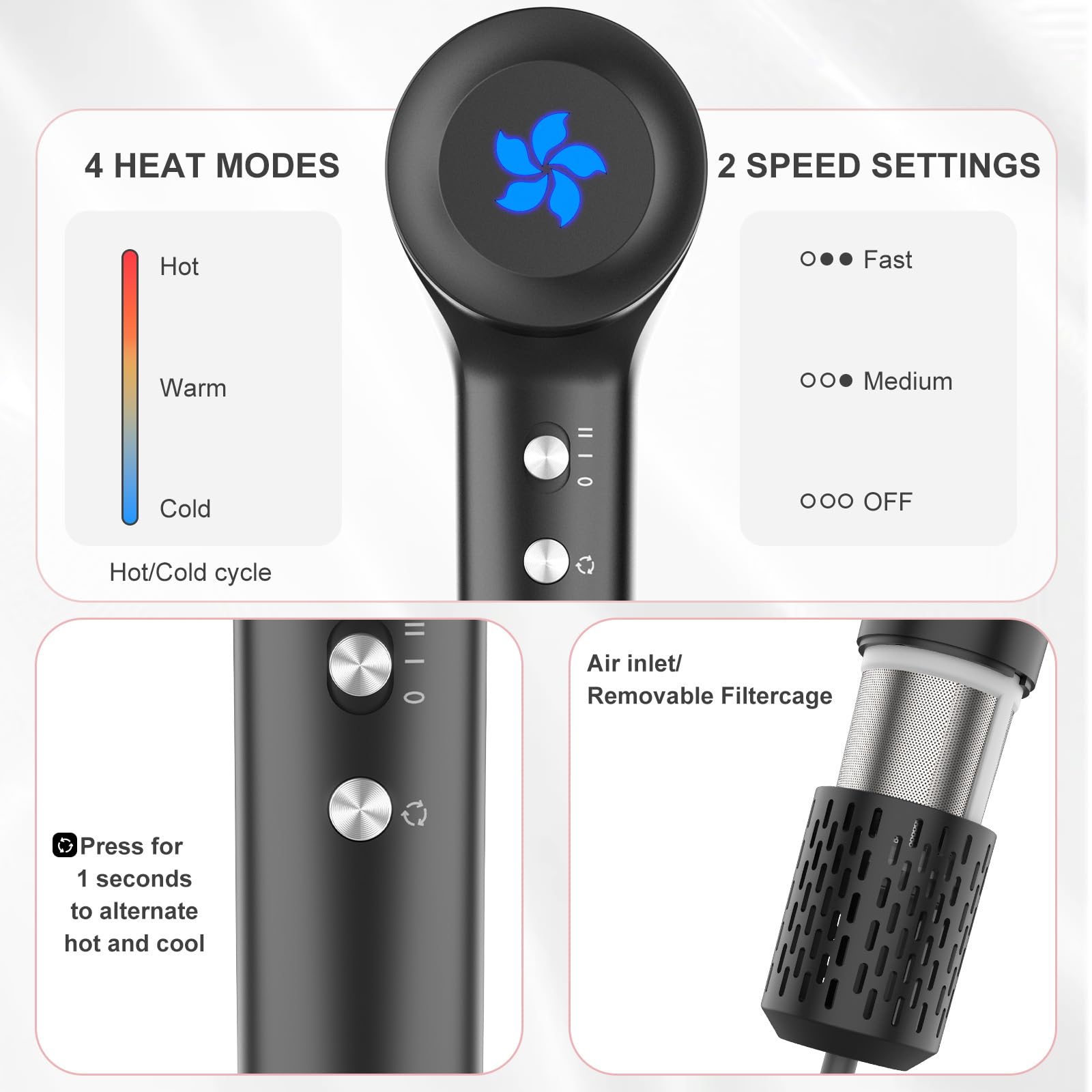 ZPP Hair Dryer low-noise performance supports comfortable home use.