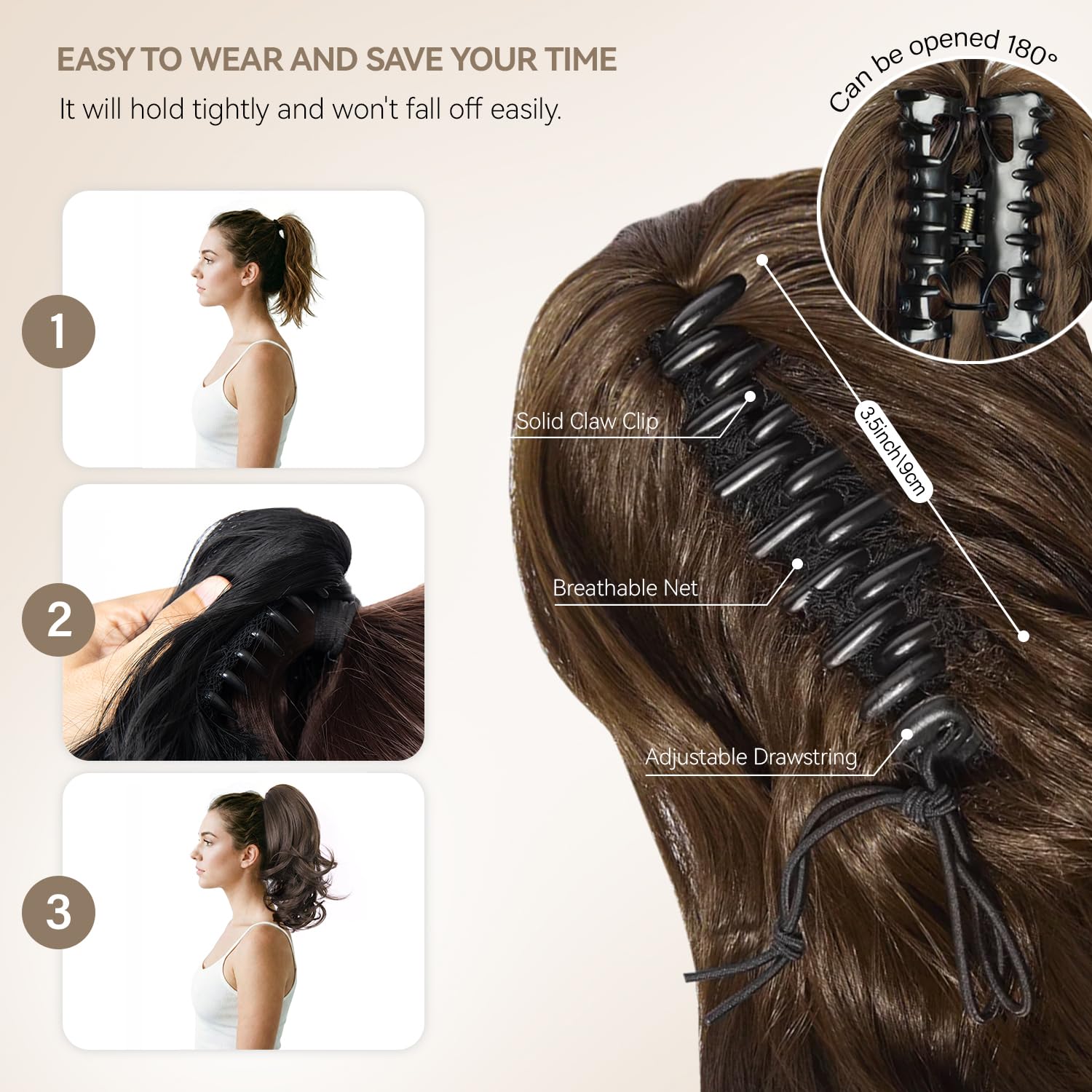 ZQIAN BEAUTY black ponytail extension delivers natural-looking fibers and bounce