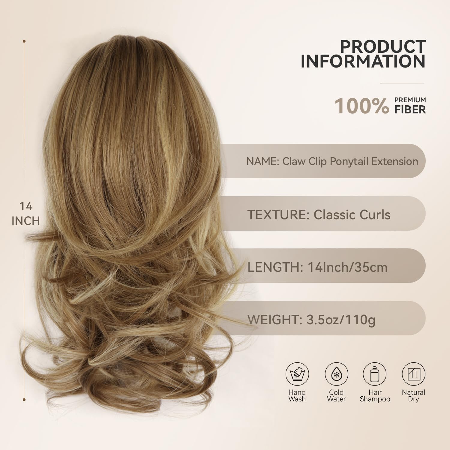 ZQIAN BEAUTY light brown with beige highlights ponytail, natural blend for subtle highlight