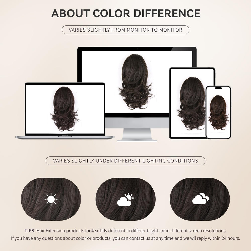 ZQIAN BEAUTY Synthetic hair extensions brown 14inch natural blend for fuller style