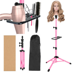 ZQIAN BEAUTY wig stand tripod pink base shows sturdy construction for long-lasting hairdressing practice