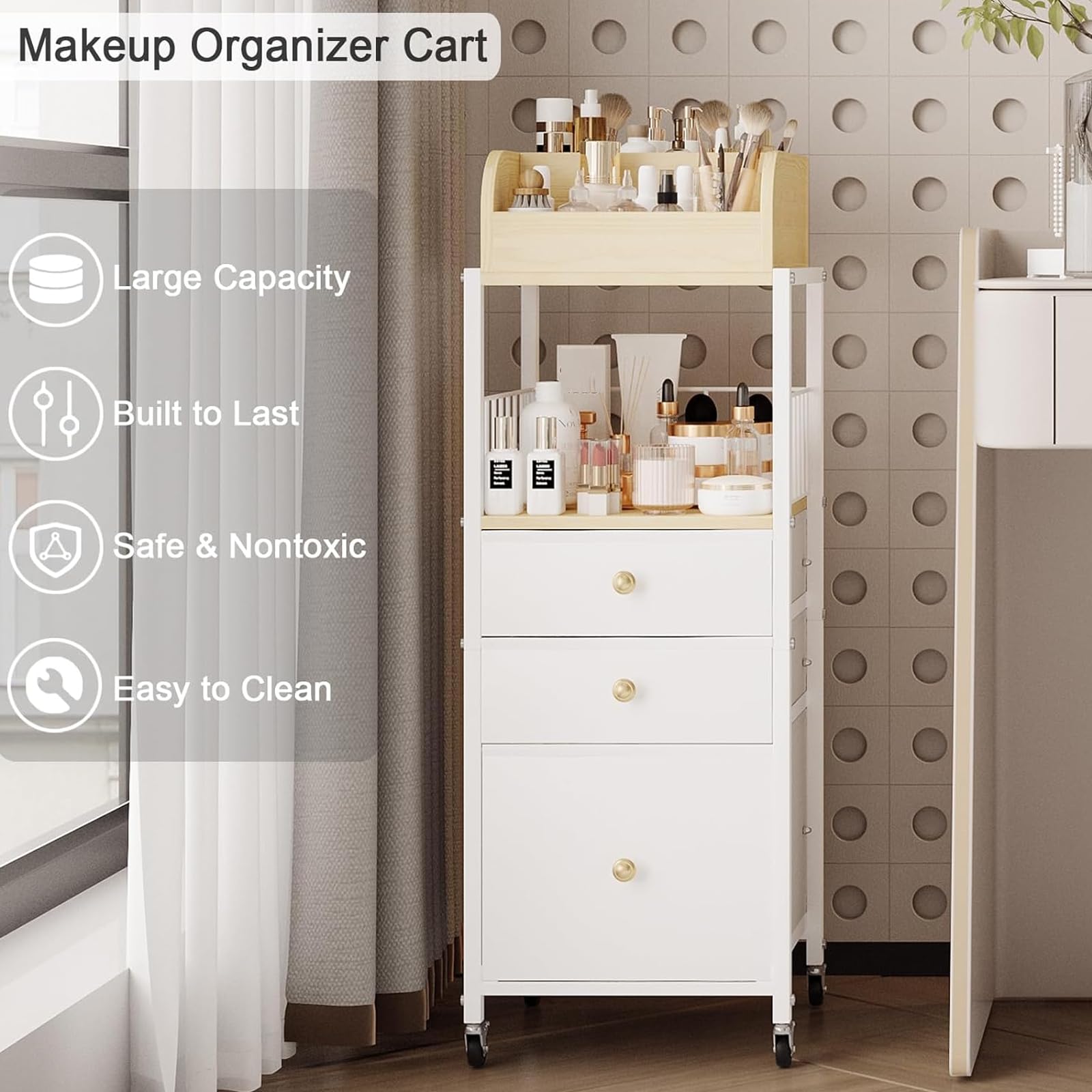 ZQUYAJ bathroom vanity placement enables near-dresser organization.