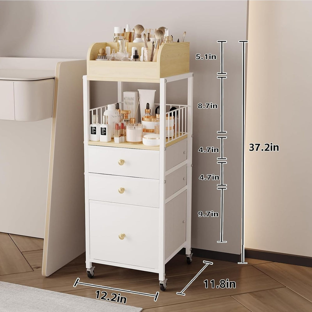 ZQUYAJ middle open shelf stores full-size bottles for quick access.