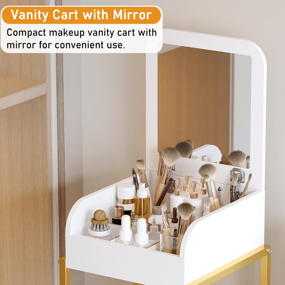 ZQUYAJ makeup cart organizer with gold finish adds stylish storage for cosmetics.