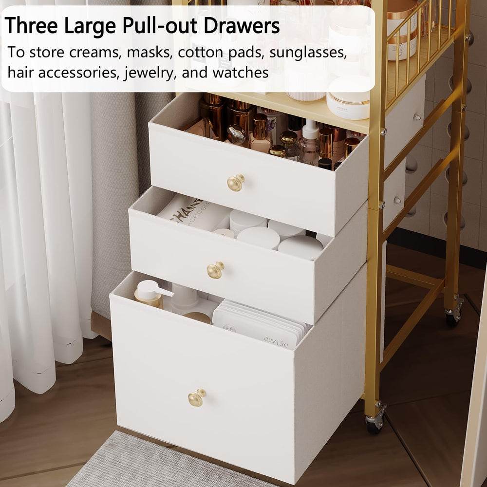 ZQUYAJ makeup organizer cart bottom fabric drawers conceal creams and accessories neatly.