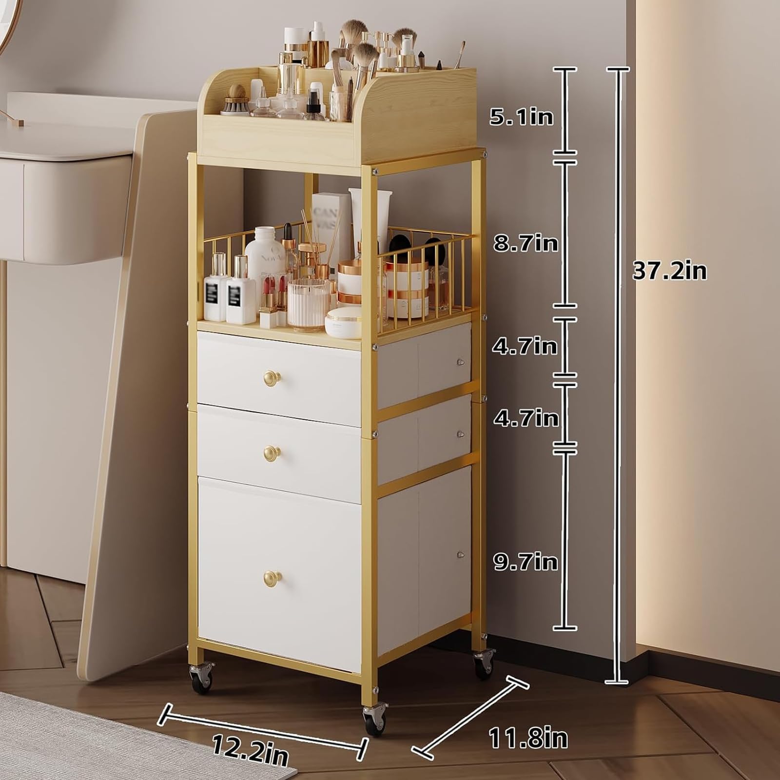 ZQUYAJ makeup organizer cart three-tier drawers store cosmetics neatly and access quickly.