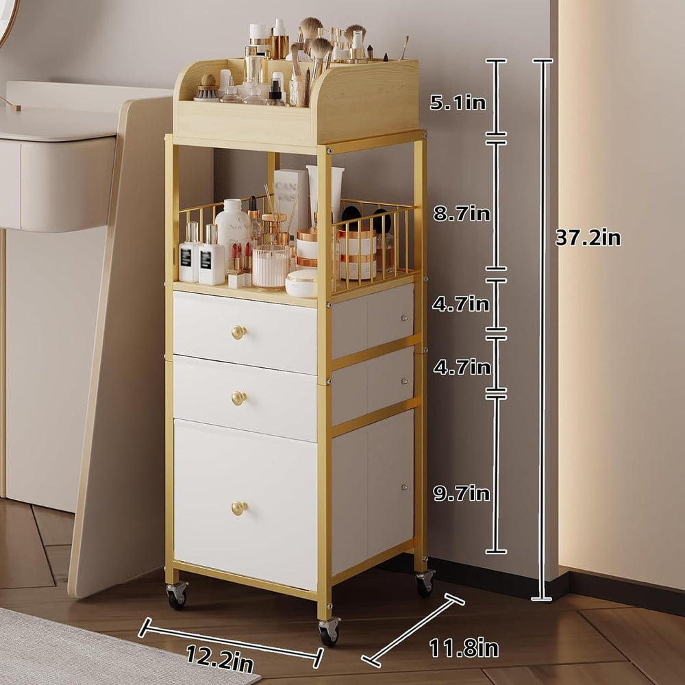ZQUYAJ makeup organizer cart three-tier drawers store cosmetics neatly and access quickly.