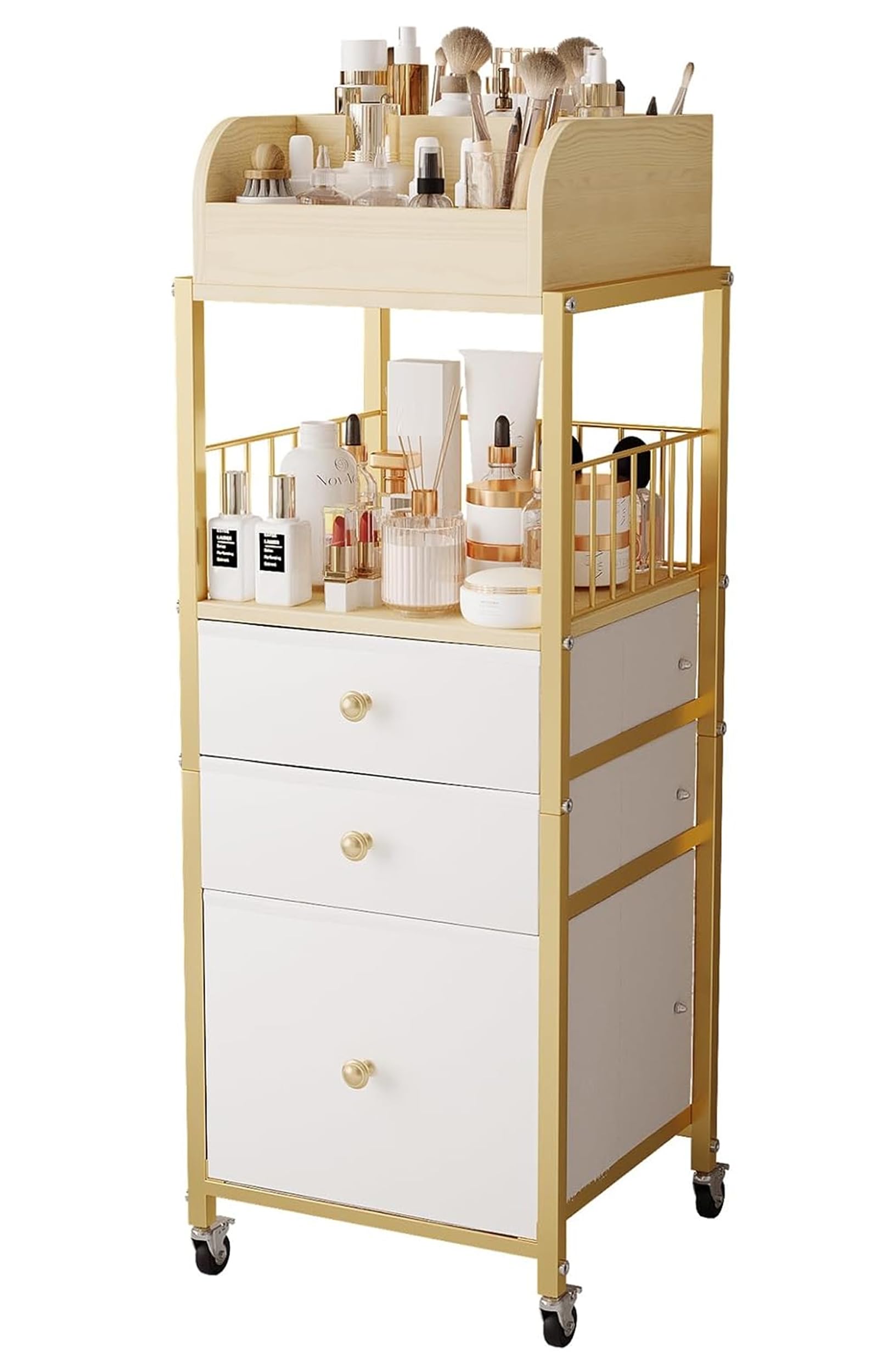 ZQUYAJ makeup organizer cart top divisional display keeps cosmetics within easy reach.