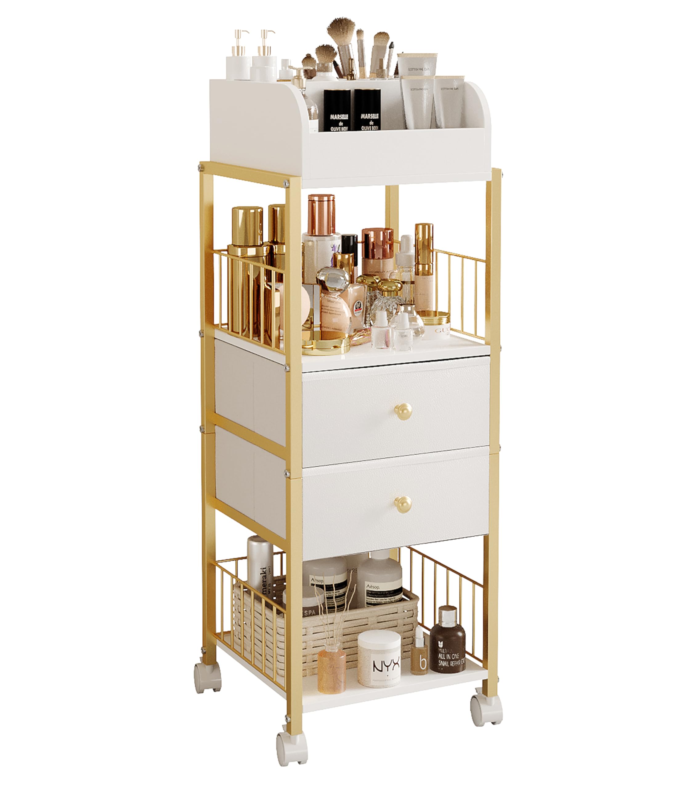 ZQUYAJ makeup organizer rolling cart with open shelves for easy vanity access and storage
