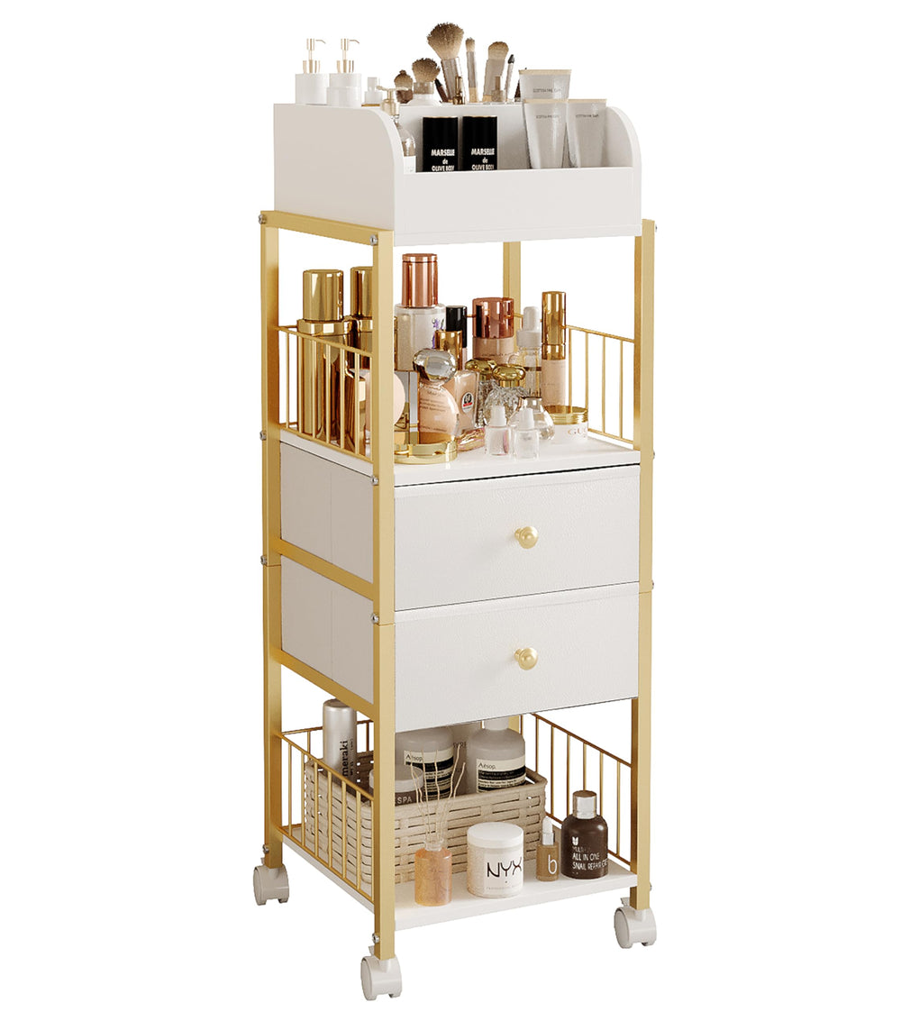 ZQUYAJ makeup organizer rolling cart with open shelves for easy vanity access and storage