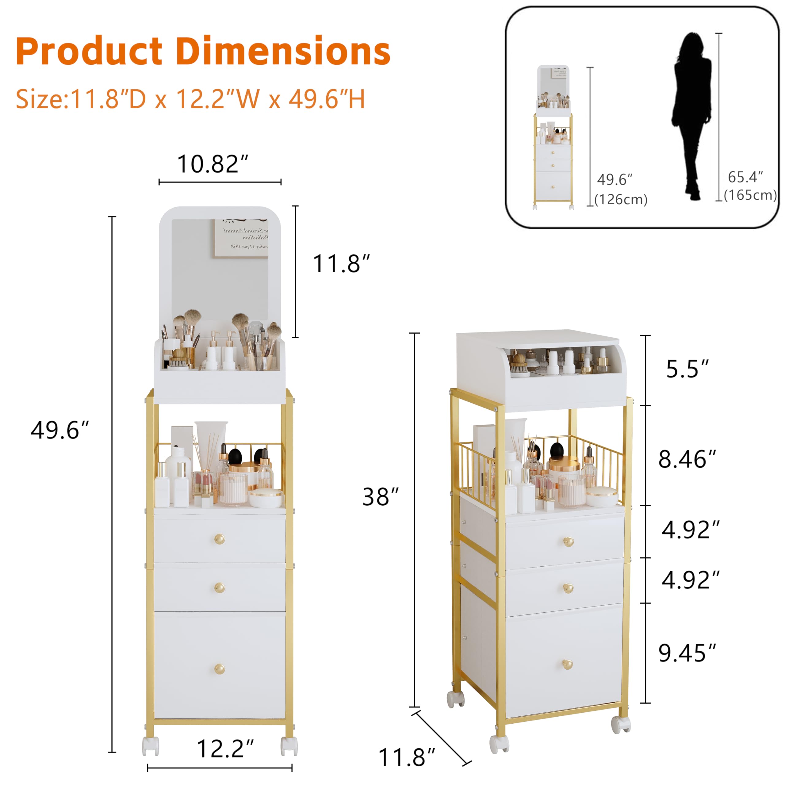 ZQUYAJ vanity storage middle shelf keeps cleansers and lotions within easy reach.