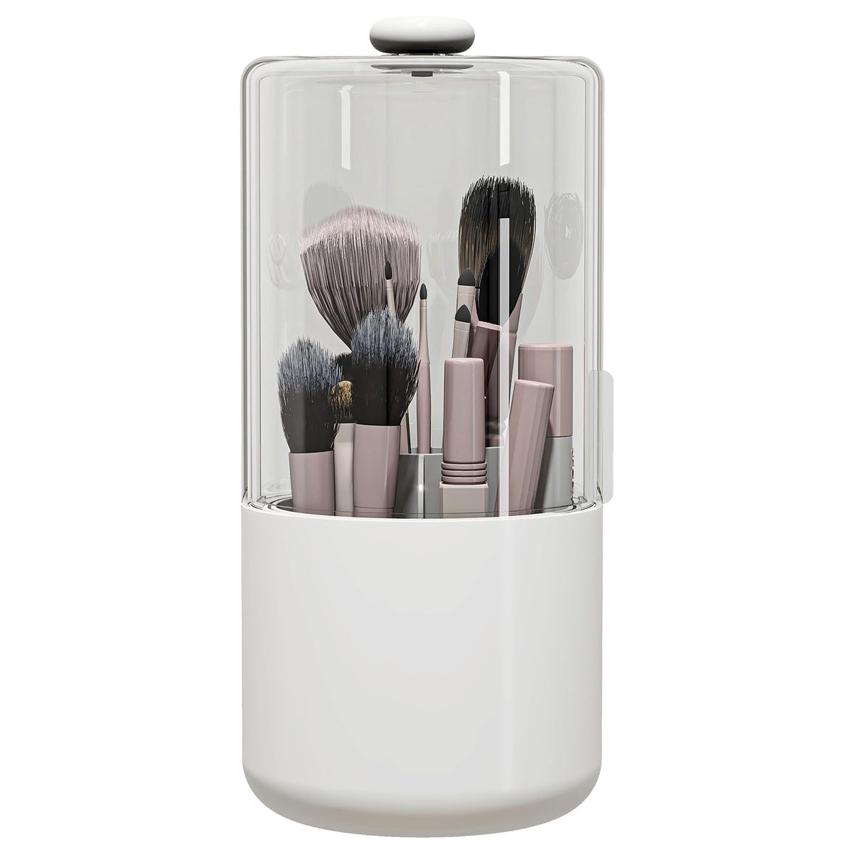 Zufudo makeup brush holder with dustproof lid keeps brushes clean during daily use.