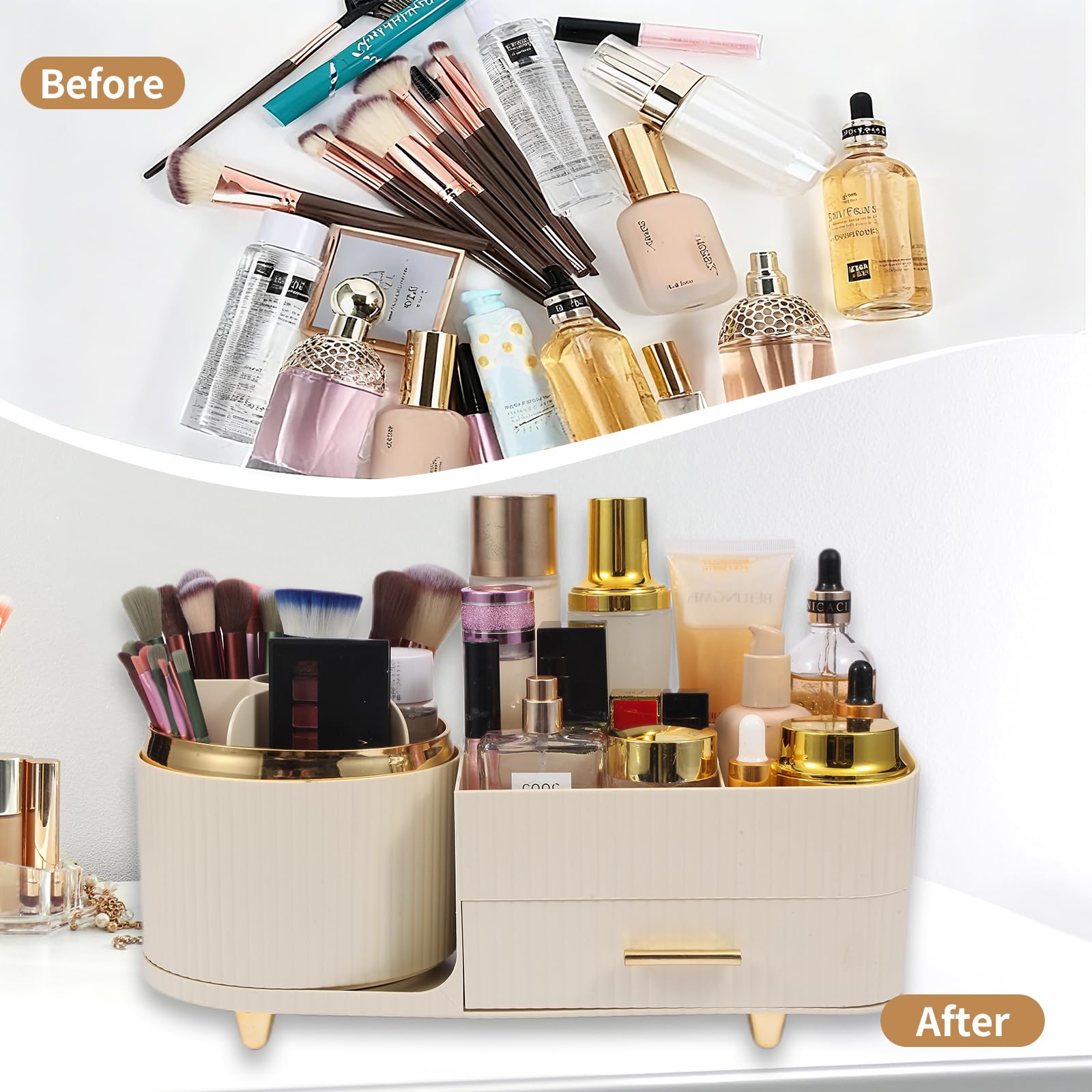 Zufudo Model 3016 Cream bottom drawer stores masks and jewelry securely.