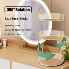 Zufudo rotating makeup organizer close-up shows sturdy base for heavy bottles.