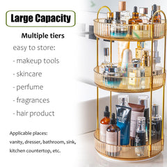 Zufudo rotating makeup organizer stacked storage keeps perfumes and nail polish organized.