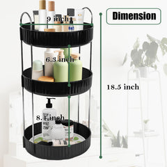 Zufudo rotating makeup organizer side view highlights space-saving design for a neater vanity.