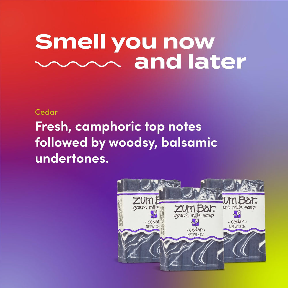 Zum Indigo Wild Goat Milk Soap Cedar texture showcases cold-processed formula preserving nutrients.