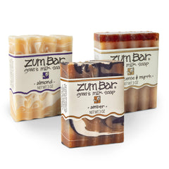 Zum Indigo Wild Goat Milk Soap Bar closeup shows natural ingredients for gentle cleansing