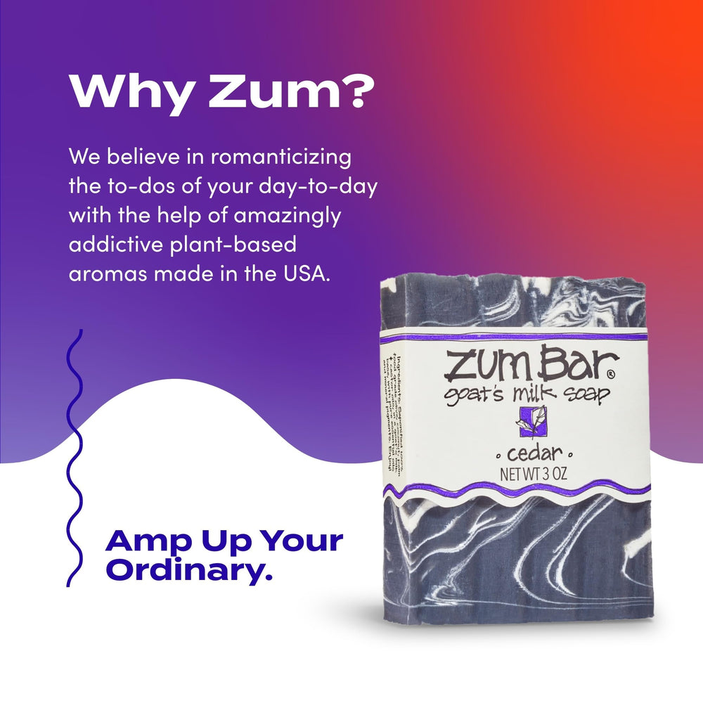 Zum Indigo Wild Goat Milk Soap Cedar ingredients image underscores olive, coconut, palm oils.