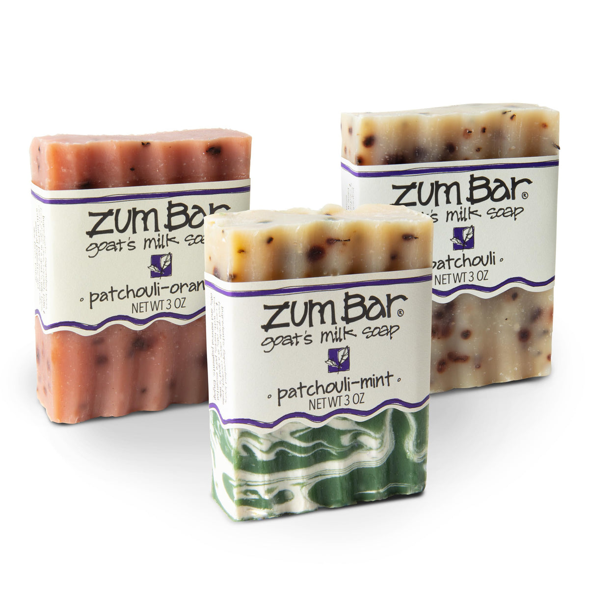 Zum Indigo Wild goat's milk soap bar patchouli-mint-orange closeup shows hydrating cleanse.