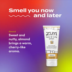 Zum Indigo Wild Hand & Body Lotion Almond ingredients swatch with shea butter and jojoba.
