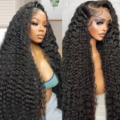 Zumuer deep wave lace front wig closeup shows baby hairs for natural hairline