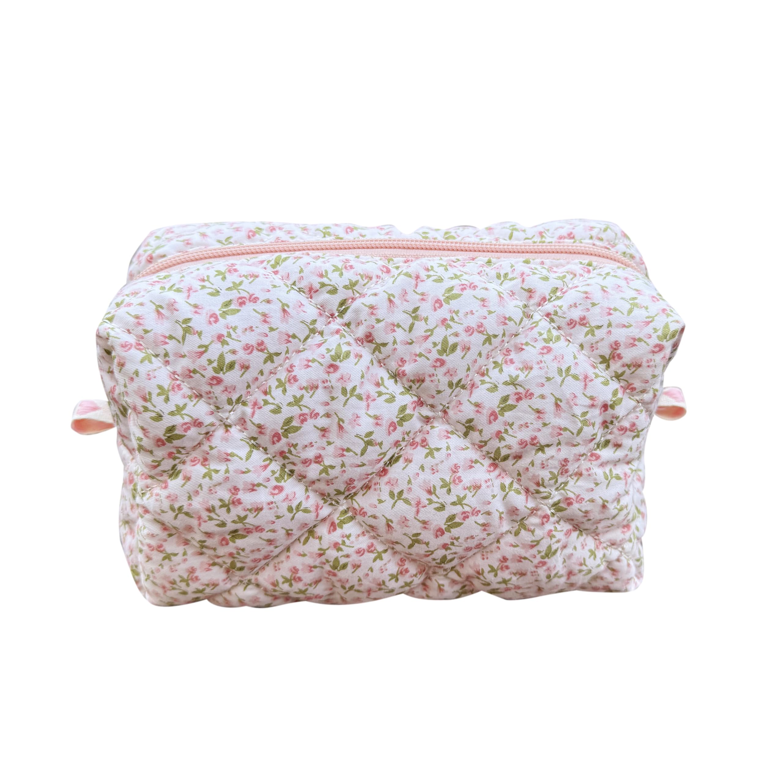 ZUNUONUO cotton quilted makeup bag with coquette floral detail, ideal for stylish makeup storage on the go.