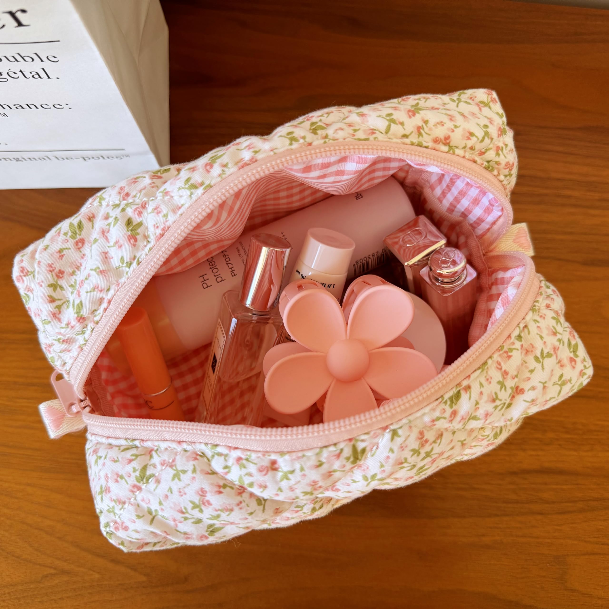 ZUNUONUO bag measures 7.8x4.7 inches, fits skin care and compact palettes nicely.