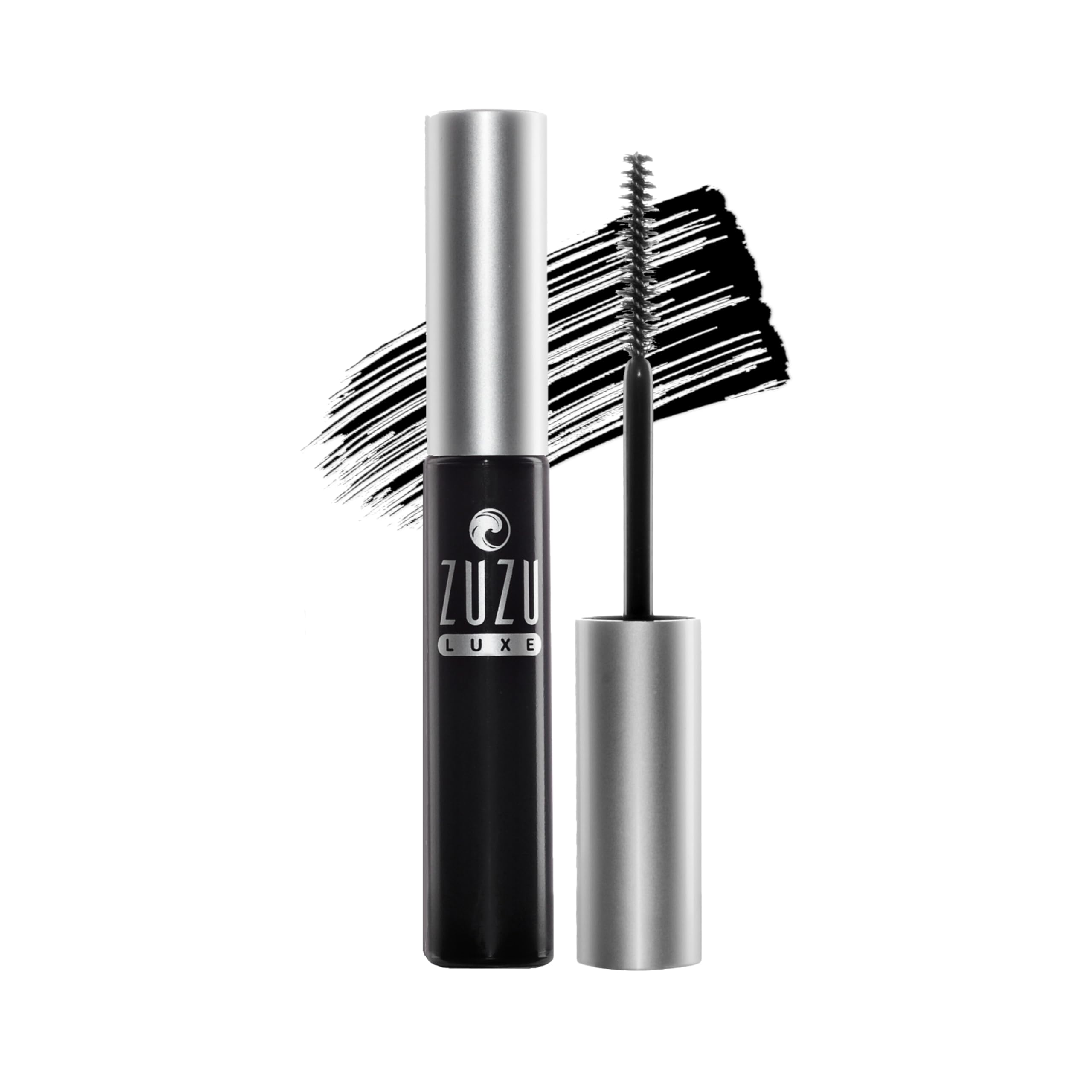 Zuzu Luxe Luxe Mascara onyx tube closeup shows deep black pigment for definition.