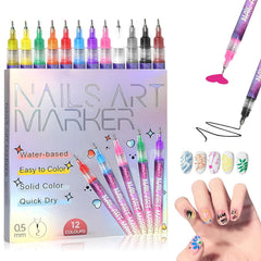 ZWIKAGEF 12 Colors Nail Art Pens Set cap closeup; vibrant hues for precise details.