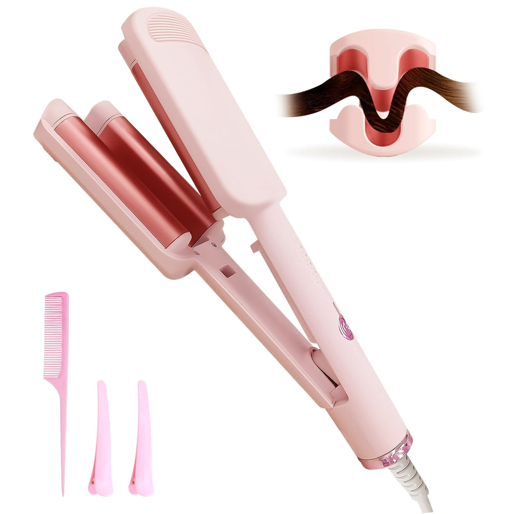 ZWIKAGEF Deep Beach Waver 3-barrel closeup shows quick, voluminous waves.