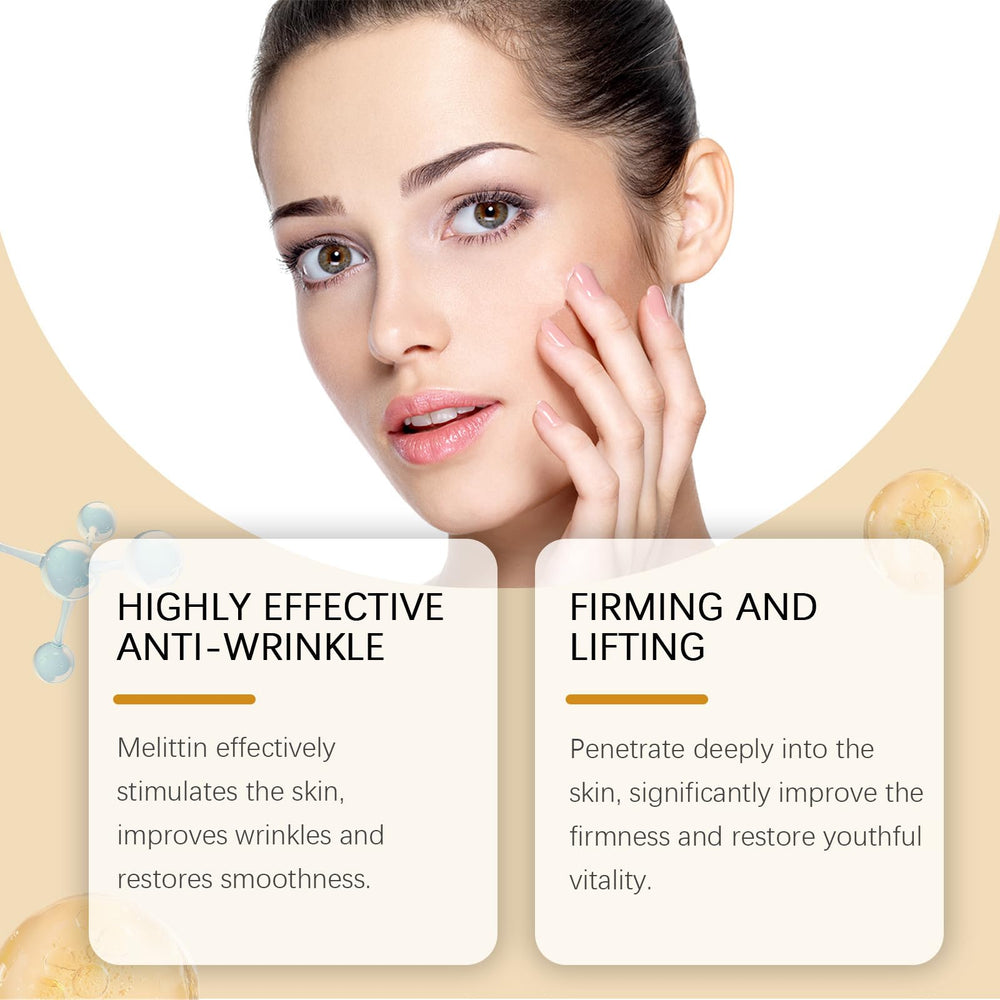 ZXZTSM Bee venom ingredients closeup emphasizes natural components like vitamin E and collagen.