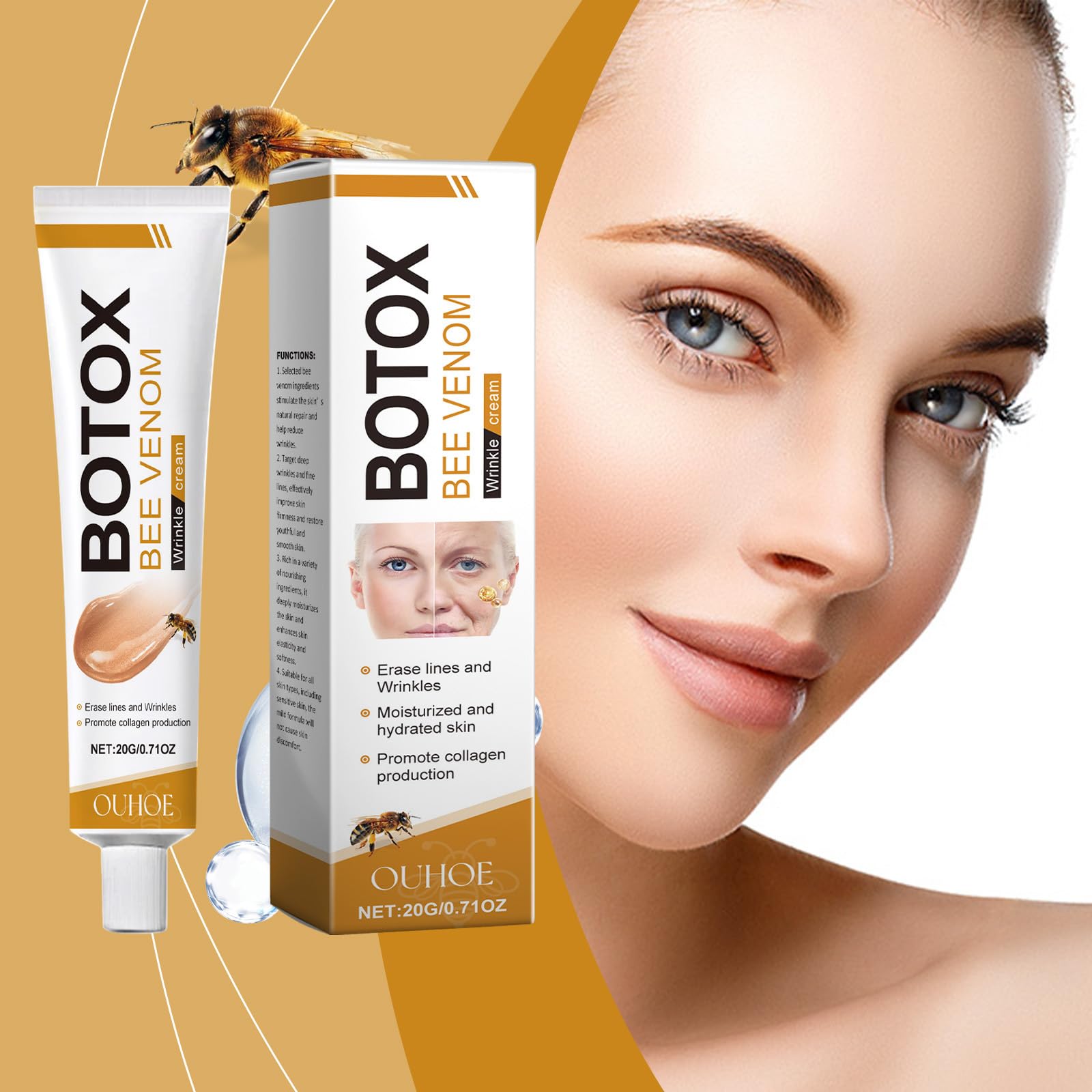 ZXZTSM Botox Bee Venom Cream tube closeup highlights smooth texture for quick absorption.