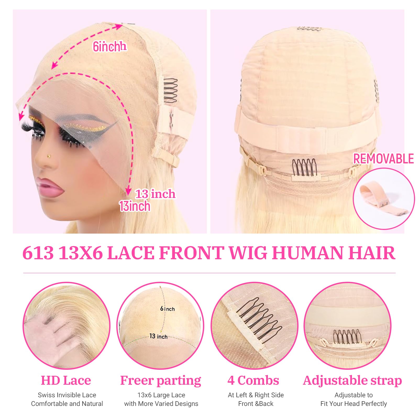 ZyBeidi 613 lace-front wig baby hair detail for natural edges.