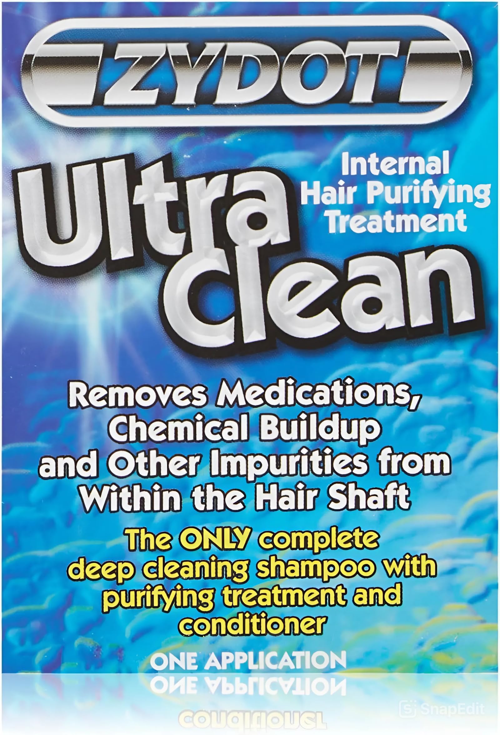 Zydot Ultra Clean Purifier jar shows deep cleansing action to dissolve chemicals inside hair shaft.