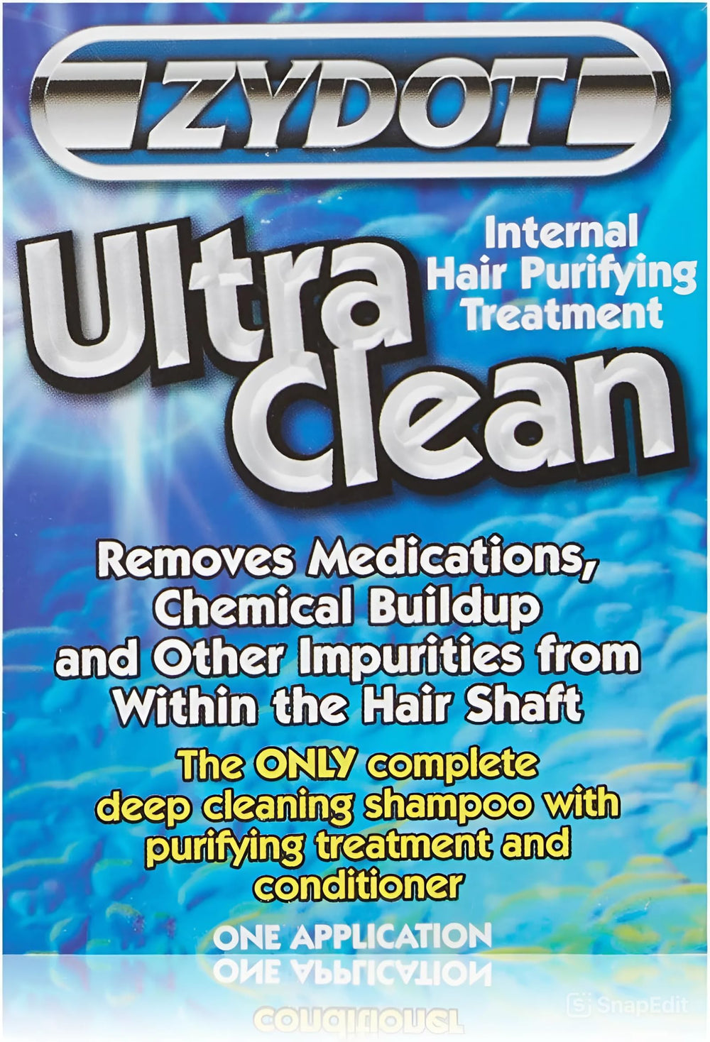 Zydot Ultra Clean Purifier jar shows deep cleansing action to dissolve chemicals inside hair shaft.