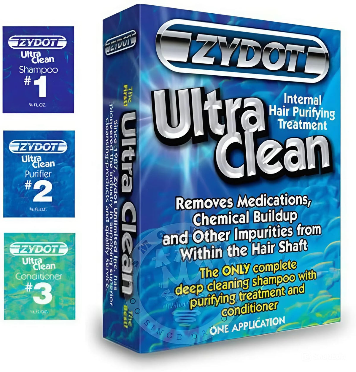 Zydot Ultra Clean Shampoo bottle demonstrates cleansing power for detox prep and clean scalp.